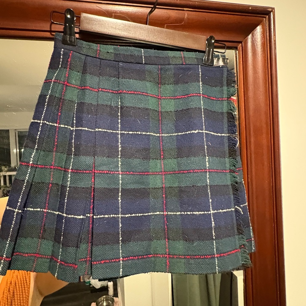Wool Plaid Women's Skirt in Blue and Green